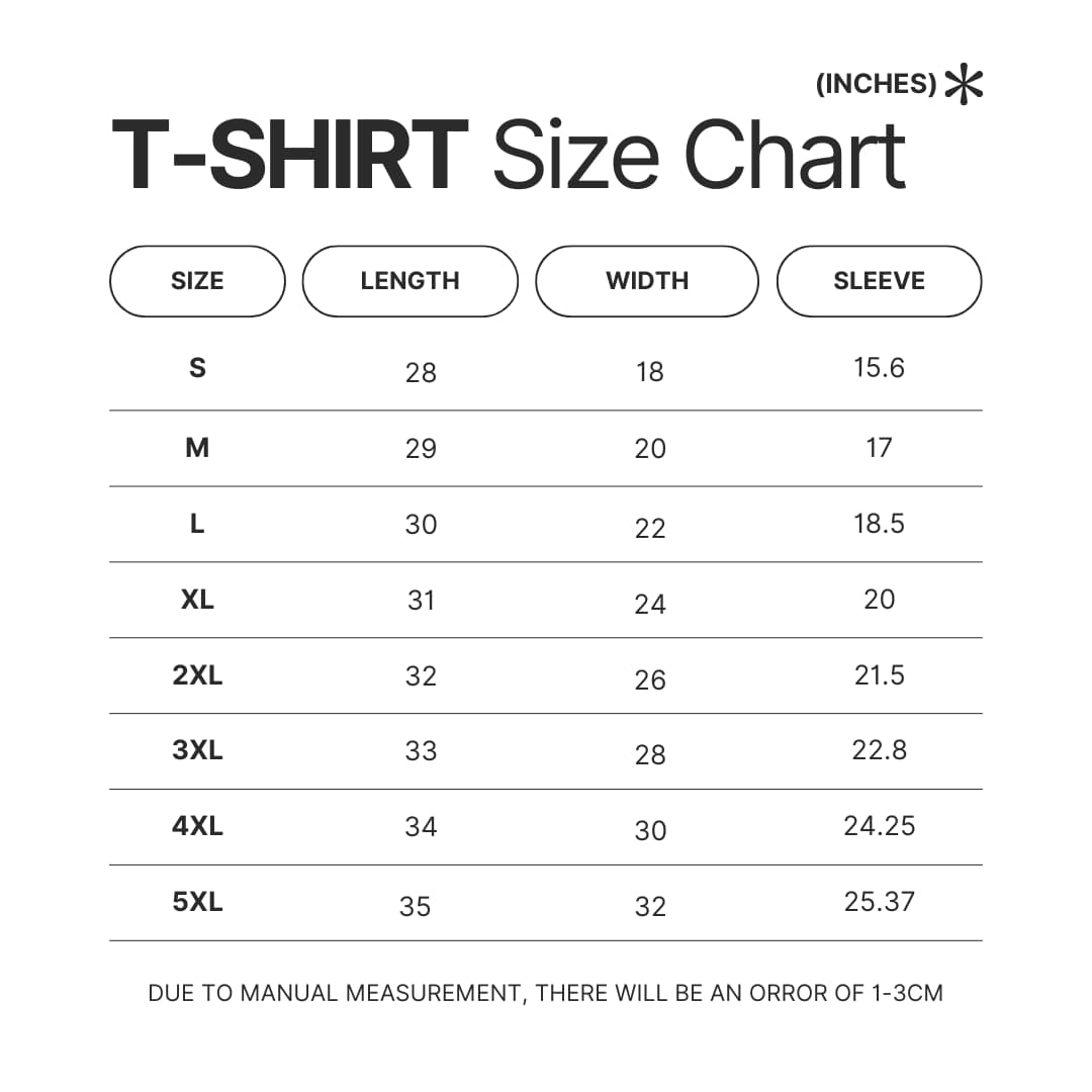 T shirt Size Chart - Noragami Store