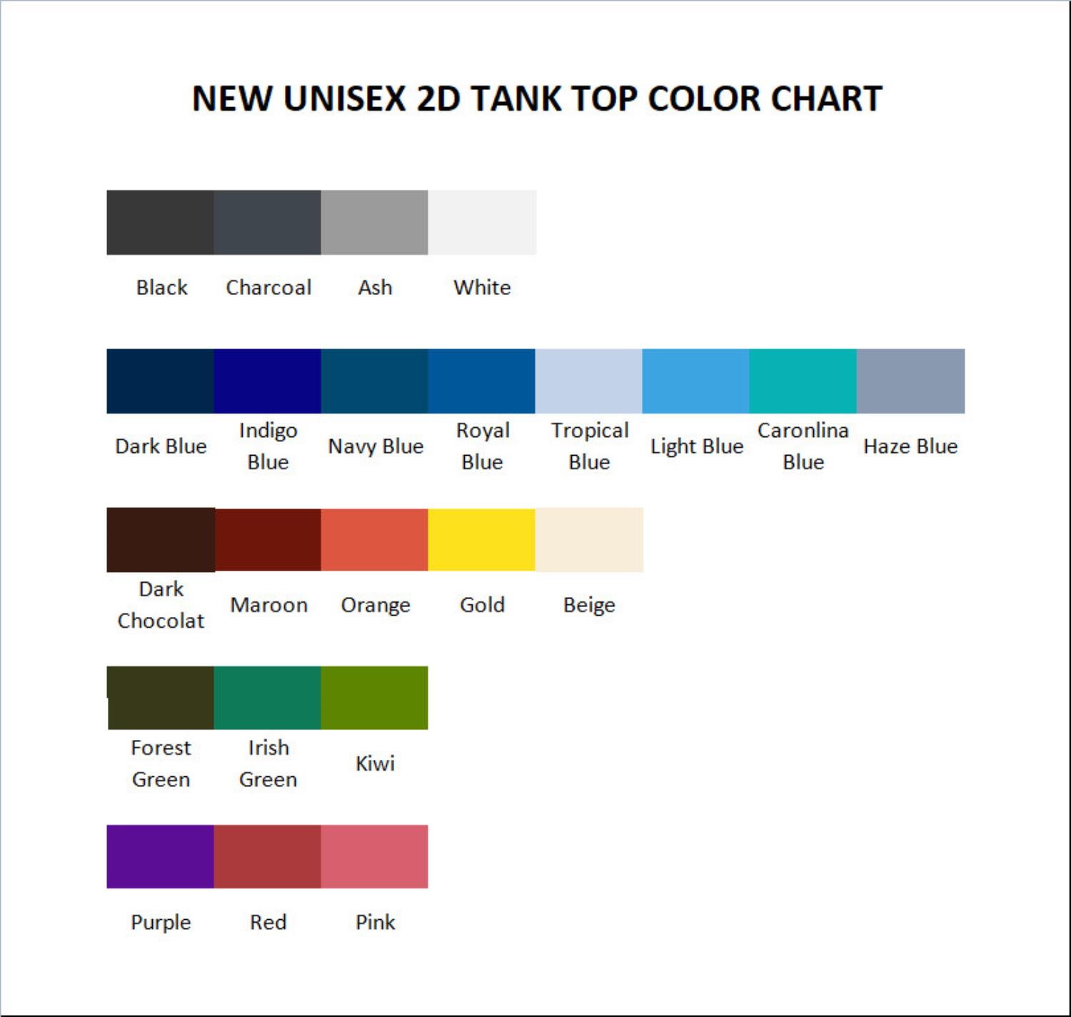 tank top color chart - Noragami Store